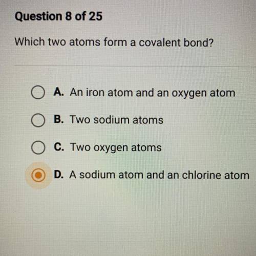 Which two atoms form a covalent bond?