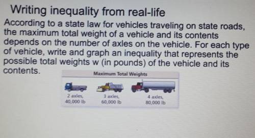 Writing inequality from real-life According to a state law for vehicles traveling on state roads, t