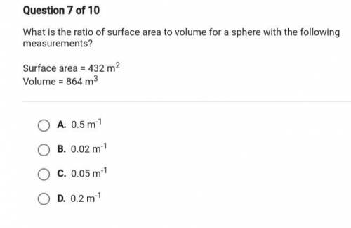 What is the ratio of surface area to volume for a sphere with the following measurements?