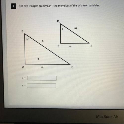PLZZZ HELLPPPP THIS IS A TIMED TESTT *LOOK AT PICTURE*

The two triangles are similar. Find the va