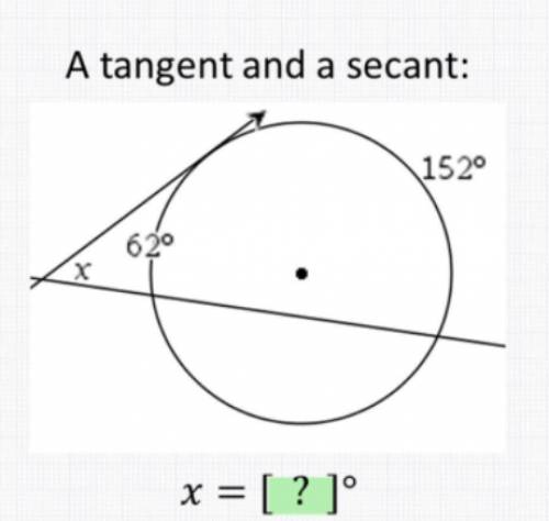 Angle measures and segment lengths: A tangent and a secant x=?