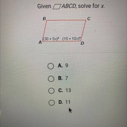 Given OABCD, solve for x.