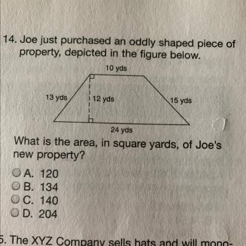 What is the area, in square yards of joe’s new property

A - 120
B - 134
C - 140
D - 204