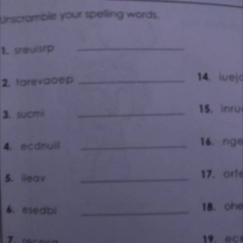 Spelling
Unscramble your words
1. sreuisip