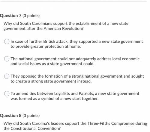 why did south Carolinian support the establishment of a new state government after the American rev