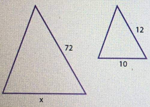 The following two triangles are similar. Solve for x, please show all your work!!