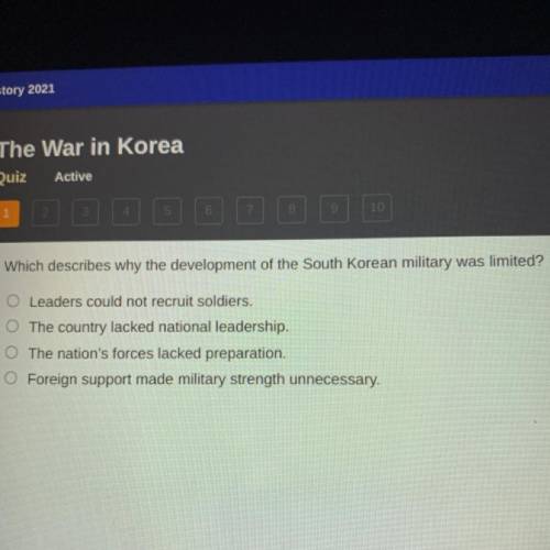 Which describes why the development of the South Korean military was limited?

Leaders could not r