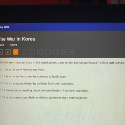 Which are characteristics of the demilitarized zone on the Korean peninsula? Select two options.