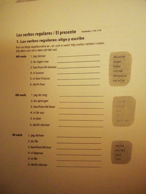 Can some one help me with my Spanish homework, in the home work you can find some words in sweadish