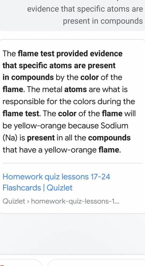 How did the flame test provide evidence that specific atoms are present in compounds?