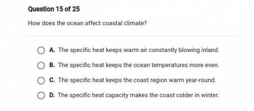 How does the ocean affect coastal climate? a p e x