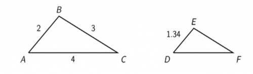 Triangle ABC and DEF are similar

Find the length of DF- 
Find the length of EF,