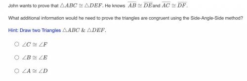 What additional information would he need to prove the triangles are congruent using the Side-Angle