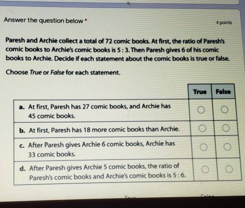 Answer the question below* 4 points Paresh and Archie collect a total of 72 comic books. At first,