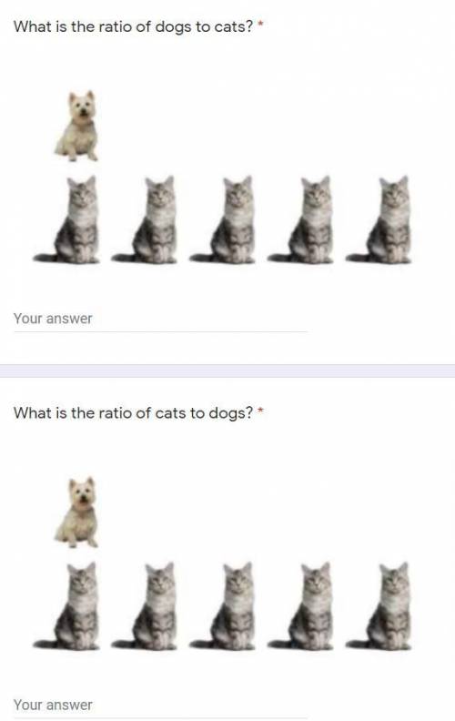 What is the ratio of dogs to cats? What is the ratio of cats to dogs?