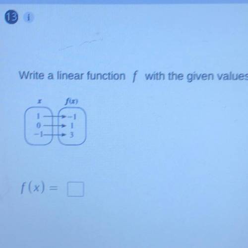 Write a linear function f with the given values,