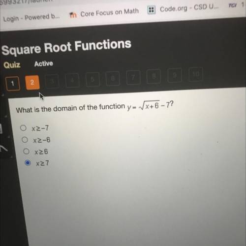 Y= the square root of x+6-7