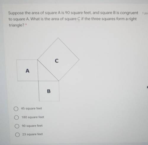 What is the area of square C the three squares form a right triangle