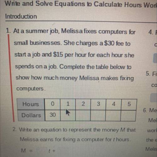 Add a summer job Melissa fixes computers for a small business she charges a $30 fee to start a job