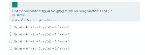 (WILL GIVE BRAINLIEST) Find the compositions f(g(x)) and g(f(x)) for the following functions f and