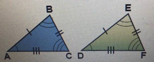 Which of the following statements about the congruent triangles below is true?

A.) AB=DE
B.) AC=E