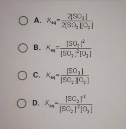 What is Keq for the reaction 2502(g) + O2(g) 2503(g)?