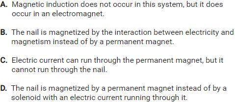 A permanent magnet picks up an iron nail, magnetizing the nail. How is this system different from a