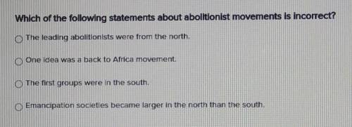 Which of the following statements about abolitionist movements is incorrect?