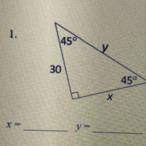 Find the value of x and y of this triangle.