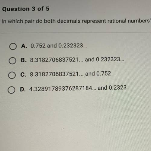Help ASAP!! In which pair do both decimals represent rational numbers