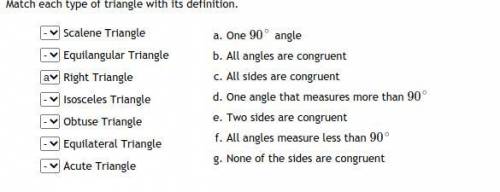Match each type of triangle with its definition.

Triangle
Scalene Triangle
-
Equiangular Triangle