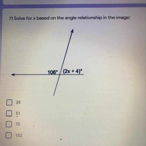 Solve for x based on the angle relationship