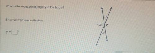 What is the measure of angle y in this figure? Enter your answer in the box. y =