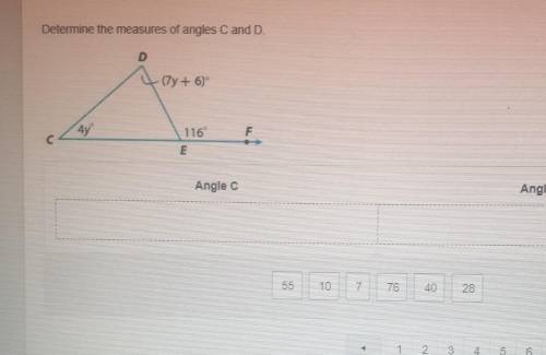Determine the measures of angles C and D.