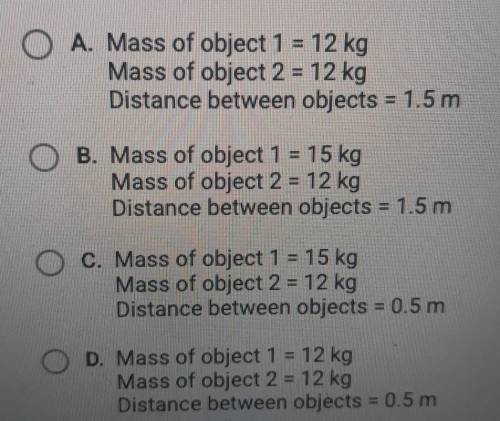 In which scenario will the two objects have the least gravitational force between them?