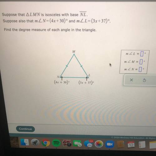 Can someone help me find the measure of each angle in the triangle?