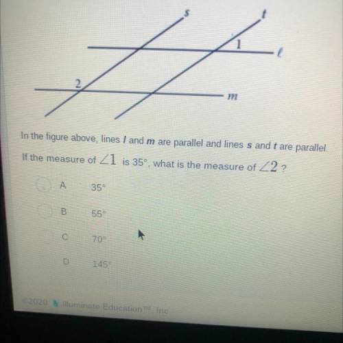 In the figure above, lines l and m are parallel and lines s and t are parallel if the measure of &l