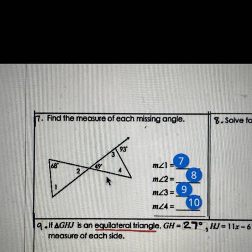 FIND THE MEASURE OF EACH MISSING ANGLE HURRY DUE AT 10