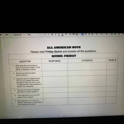 PAGE #

ALL AMERICAN BOYS
Please read Friday-Quinn and answer all the questions.
QUINN: FRIDAY
QUE