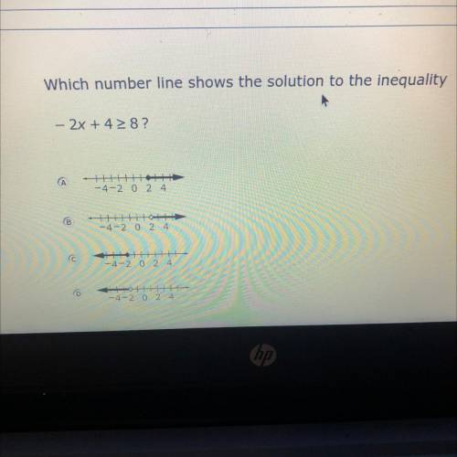 -2x + 4>8 which number line shows the solution to the inequality