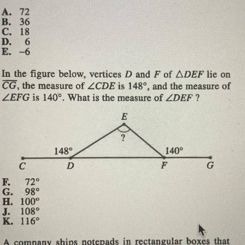 16. In the figure below, vertices D and F of ADEF lie on

CG, the measure of ZCDE is 148°, and the