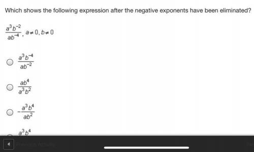 Which shows the following expression after the negative exponents have been eliminated?

StartFrac