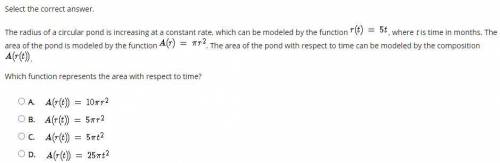 Which function represents the area with respect to time?