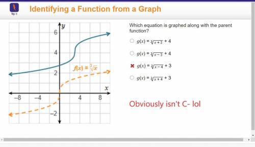Which equation is graphed along with the parent function? (Including picture for reference.)

A: g
