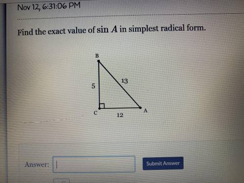 Find the Exact value of Sin A in Simplest Radical form.