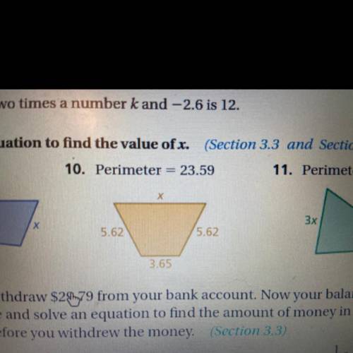 Write and solve an equation to find the value of x. PLS HELP!!