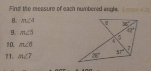 Find the measure of each numbered angle.?

please show work and I'll give bonus points I rlly need
