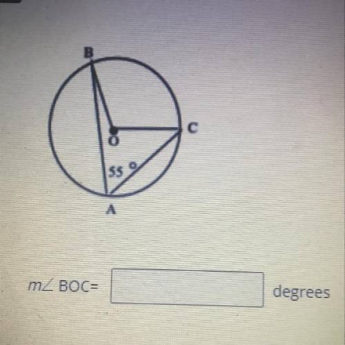 Solve for the missing arc measure, angle measure, or variable. 
m < BOC = _____ degrees