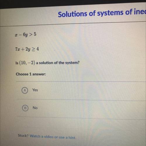Is (10,-2) a solution of the system? yes or no