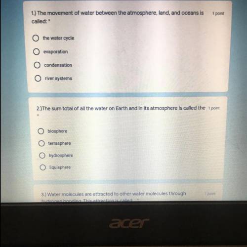 Please help if you know these answers to the water cycle part1